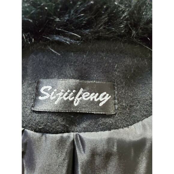 Sijifeng Women's Solid Black Long Sleeve Button Front FauxFur Casual Jacket Coat - Picture 8 of 11